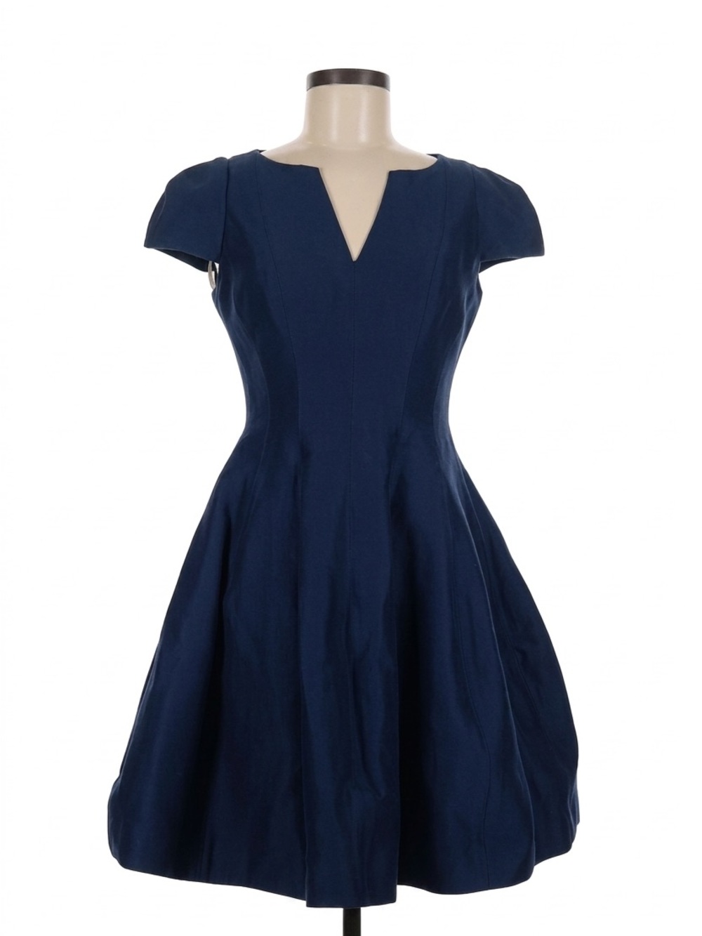 Halston Heritage SS Notch Neck Tukip Skirt Navy Cotton Silk Cocktail Dress Sz 2